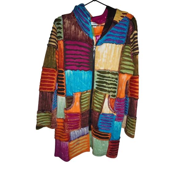 Greater Good Network Boho Patchwork Hoodie S/M – Handmade in Nepal – 100% Cotton - Picture 2 of 5